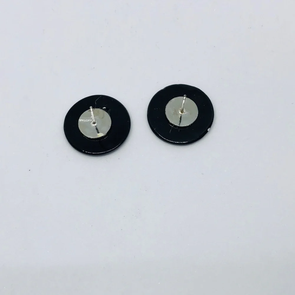 Black Vintage Deadstock  Stud Button Look Earrings Deadstock NEW never used Rare